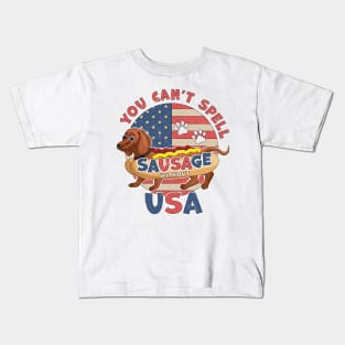 You Can't Spell Sausage Without USA 4th July Dachshund Dog Kids T-Shirt